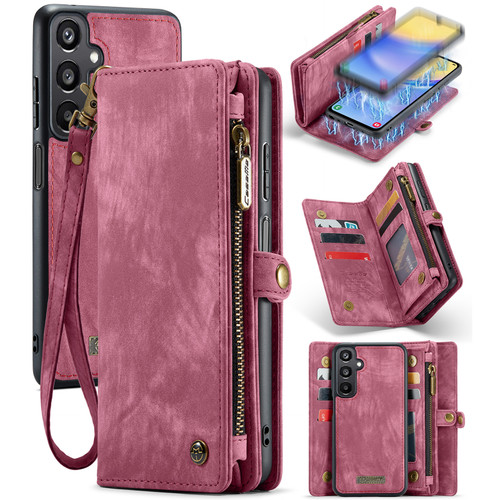 Samsung Galaxy A15 5G CaseMe 008 Multifunctional Zipper Wallet Leather Phone Case with Lanyard - Red